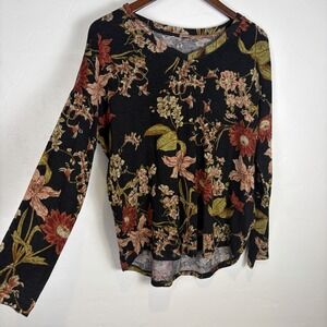 Well Worn Woman's Lightweight Sweater Size M Black Moody Floral Boho Whimsy Goth